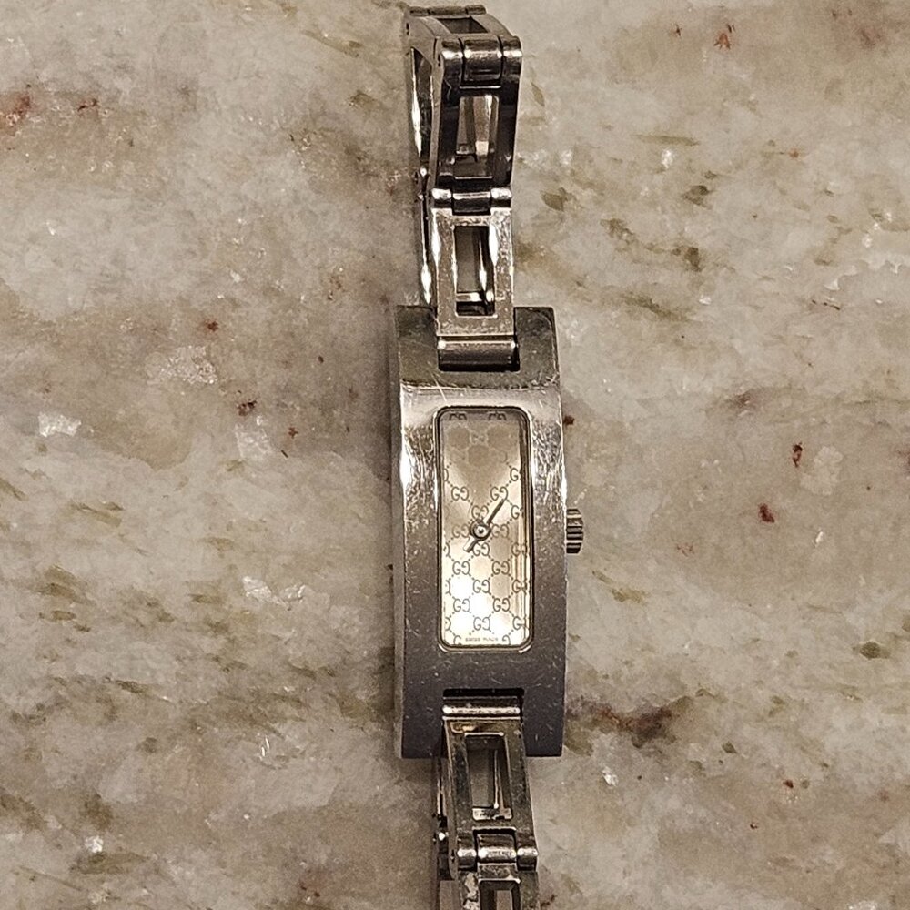 RARE BOX AUT GUCCI INTERLOCKING DOUBLE G GG STAINLESS STEEL WATCH BRACELET 3900L